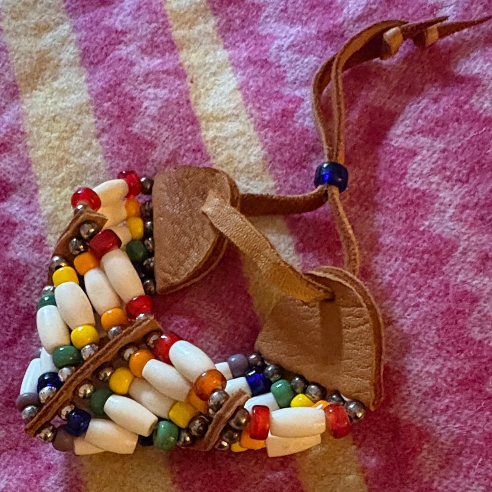 Colorful Navajo Western Beaded Leather Bracelet